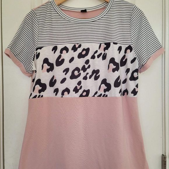 Shein Color Block Top | Pink & Leopard Print | Size M - Picture 1 of 4